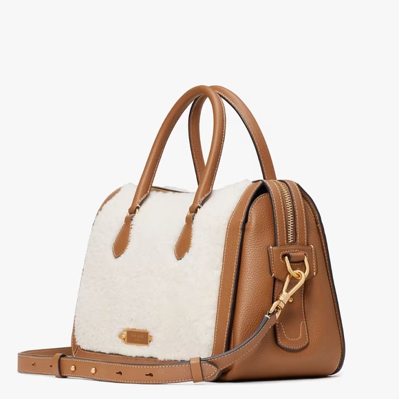 ♠️ Kate Spade Gramercy Shearling Fur Medium Satchel Crossbody, Cream NWT - Picture 2 of 8